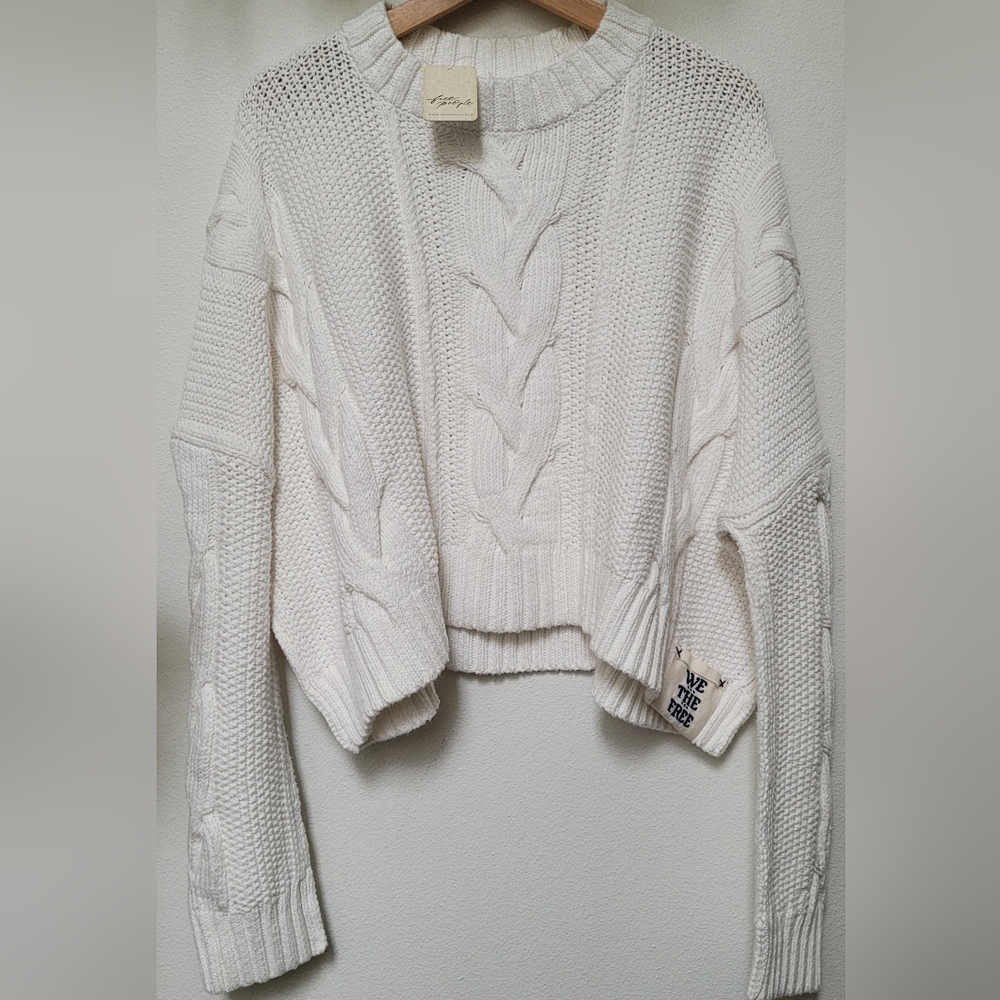NWT Free People We The Free In A Daze Cable Knit Sweater In Optic White